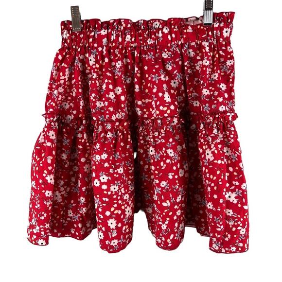 Shein Womens size medium Mini Skirt Ditsy Floral Ruffled Tiered Red White Black - Picture 1 of 6
